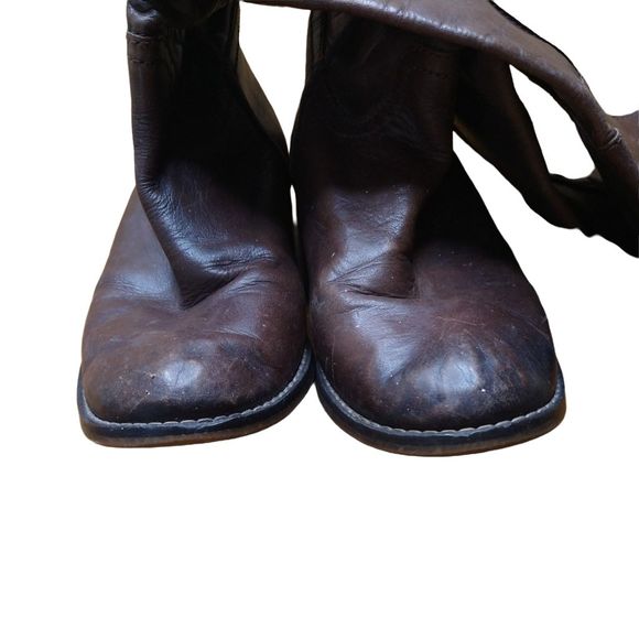 MIA Brown Genuine Distressed Leather Knee High Low Heel Riding Boots Size 10 - Picture 4 of 5